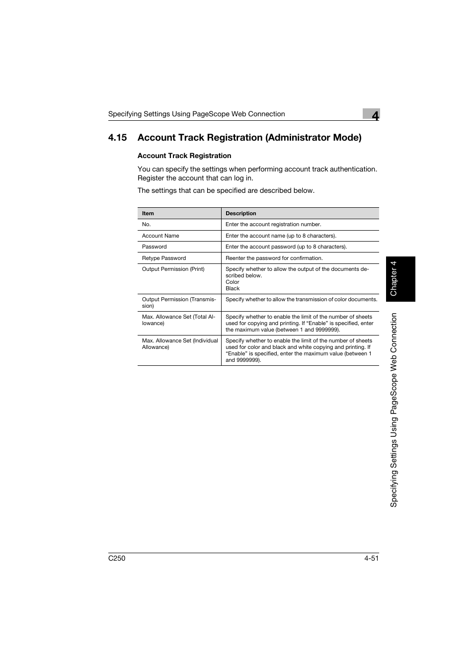 15 account track registration (administrator mode), Account track registration, Account track registration -51 | Konica Minolta bizhub C250 User Manual | Page 310 / 396