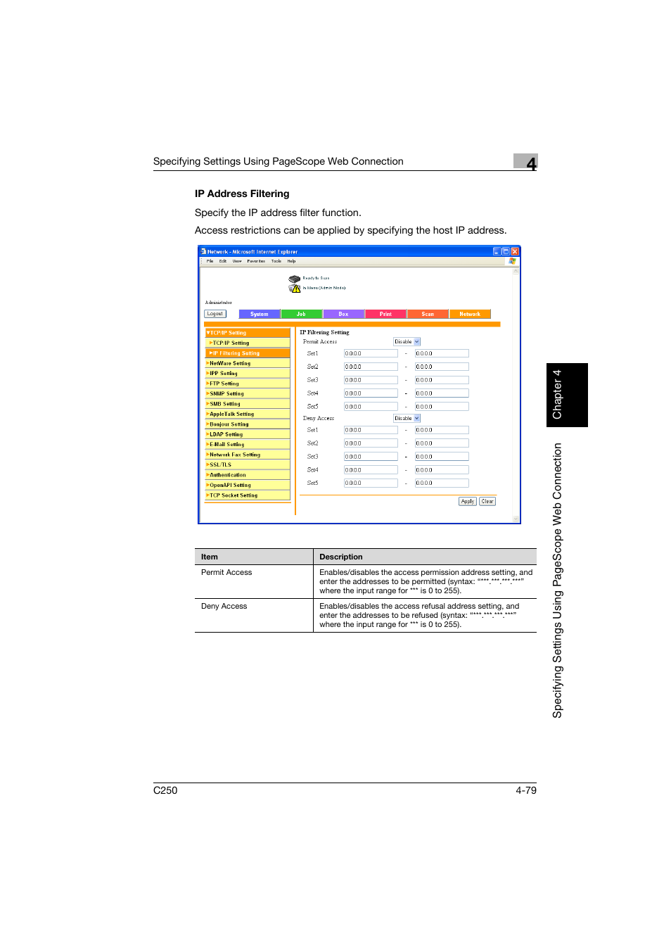 Ip address filtering, Ip address filtering -79 | Konica Minolta bizhub C250 User Manual | Page 338 / 396