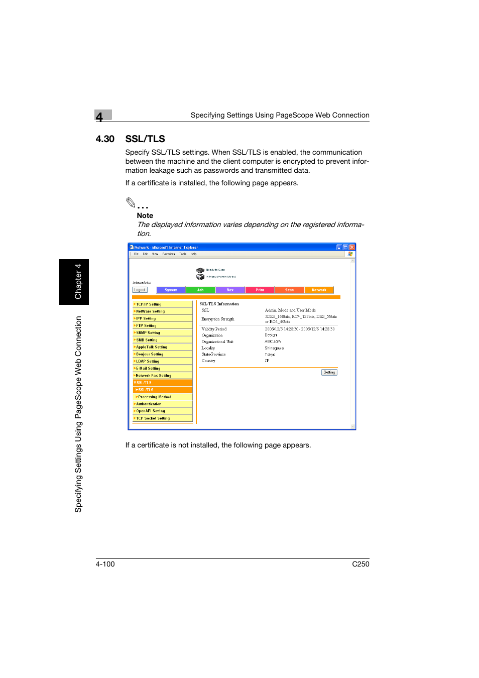 30 ssl/tls, Ssl/tls -100 | Konica Minolta bizhub C250 User Manual | Page 359 / 396