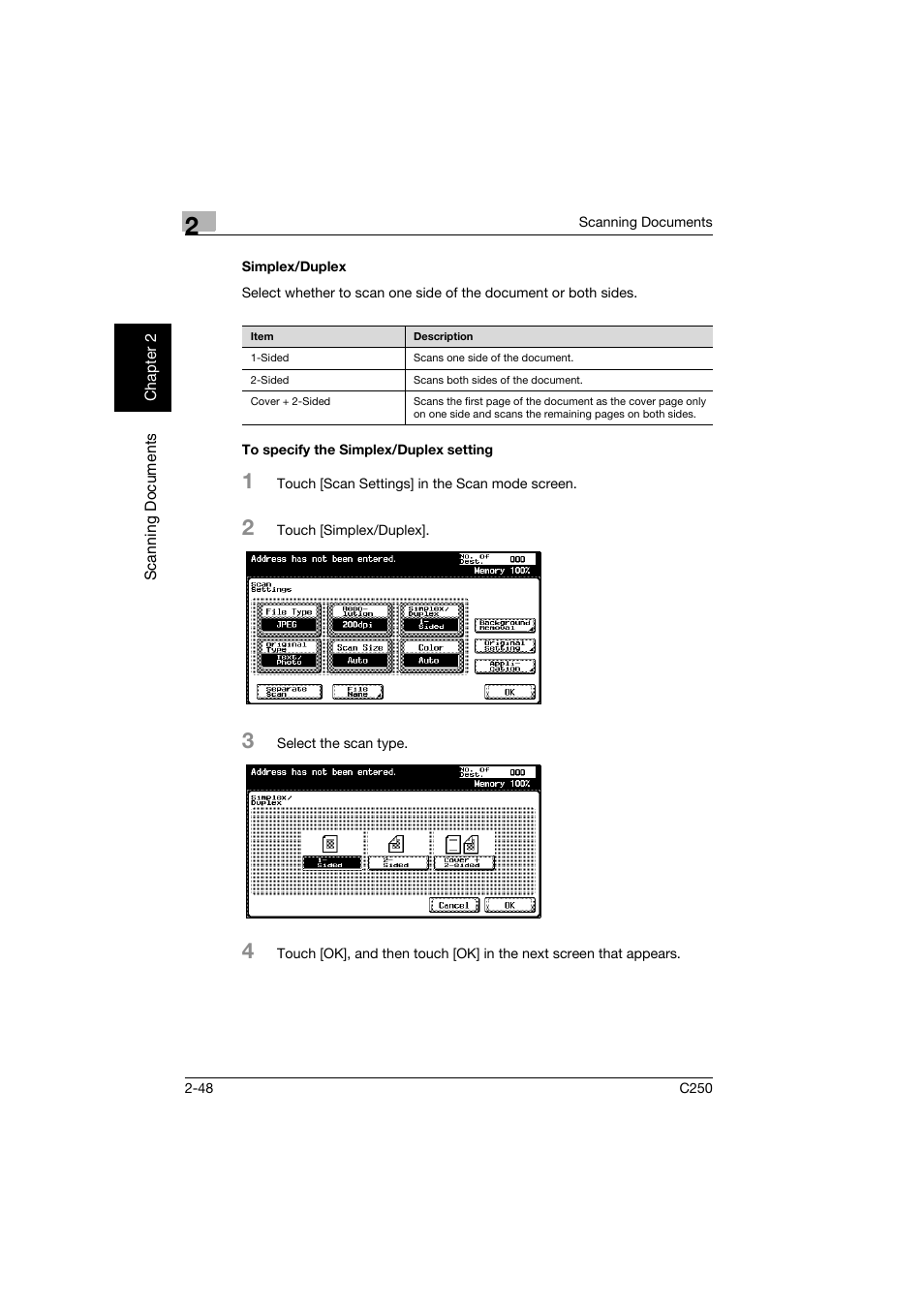 Simplex/duplex, To specify the simplex/duplex setting | Konica Minolta bizhub C250 User Manual | Page 81 / 396