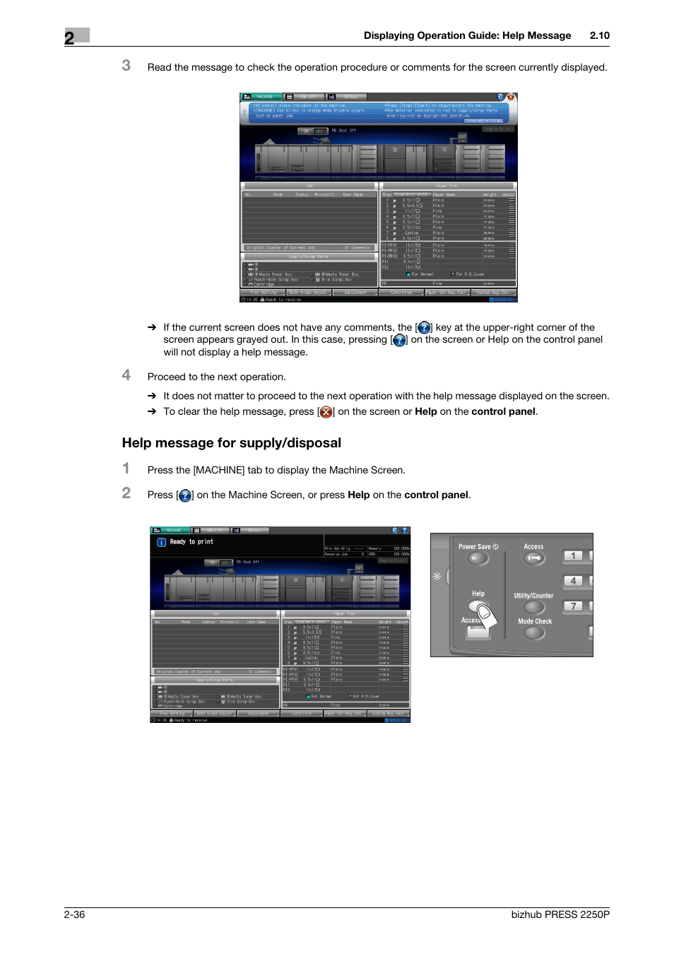 Help message for supply/disposal | Konica Minolta bizhub PRESS 2250P User Manual | Page 44 / 76