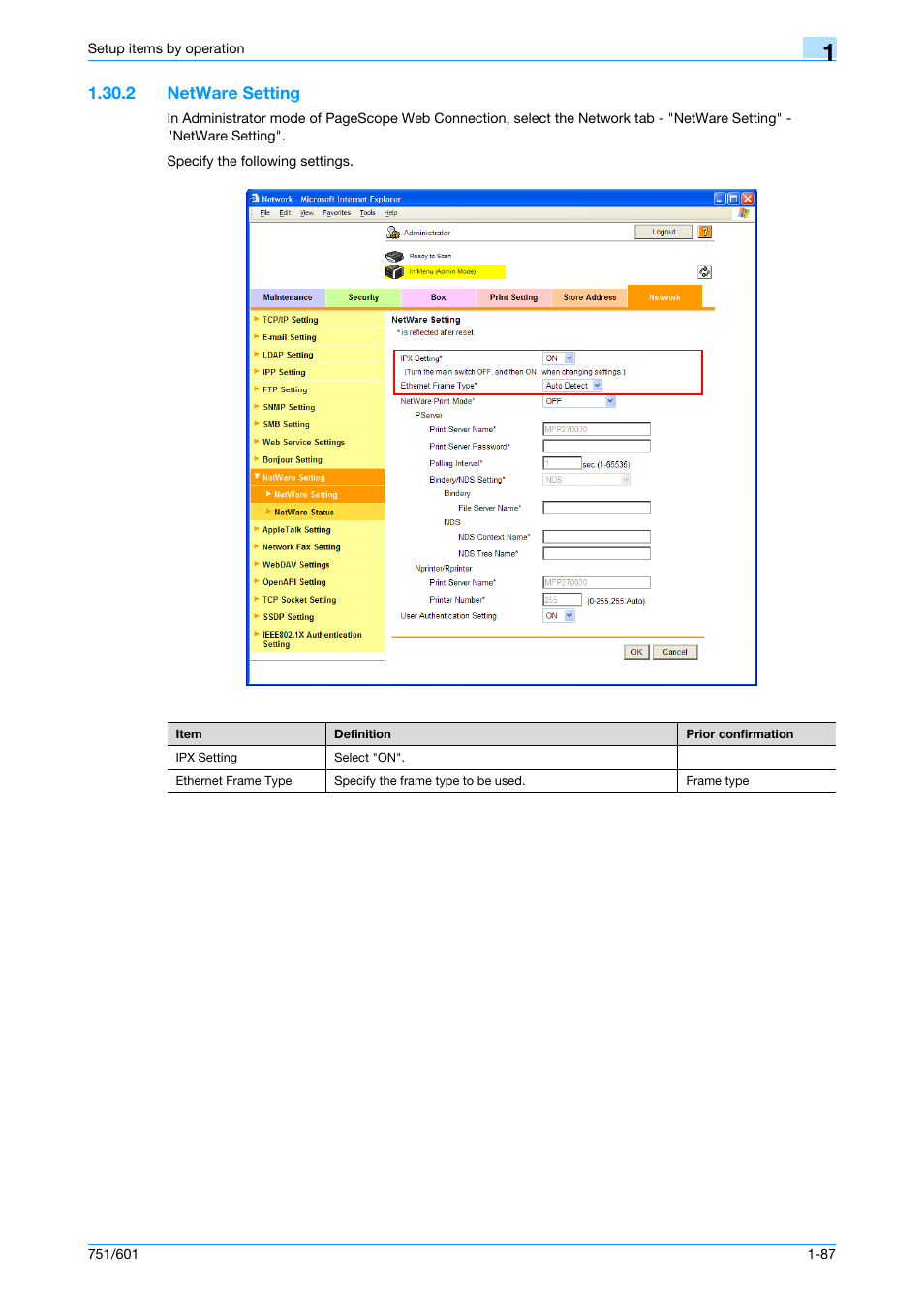 2 netware setting, Netware setting -87, Netware setting | Konica Minolta bizhub 601 User Manual | Page 100 / 233