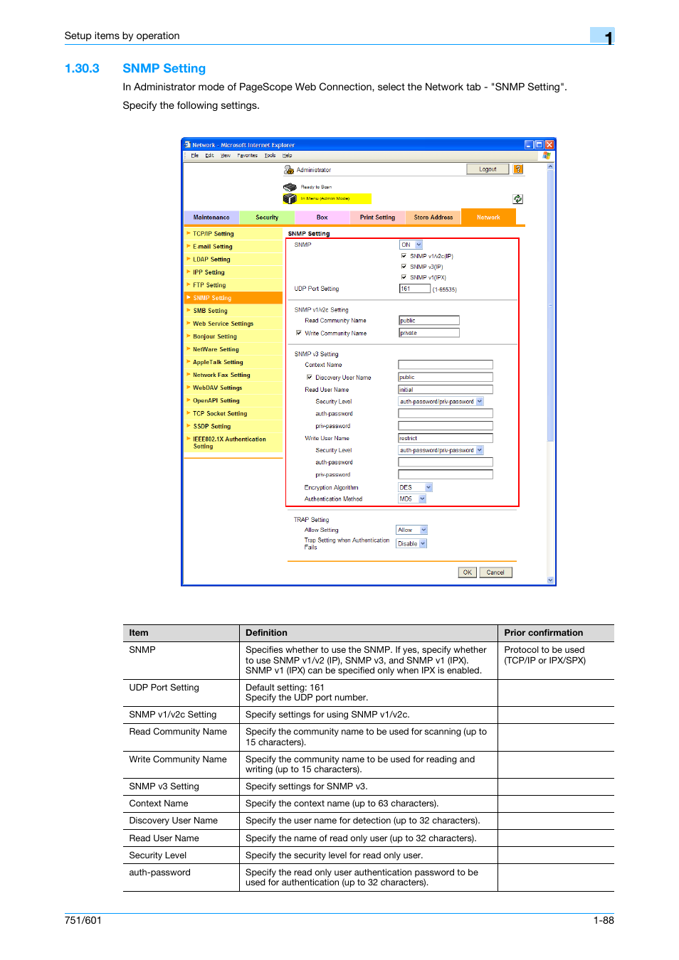 3 snmp setting, Snmp setting -88, Snmp setting | Konica Minolta bizhub 601 User Manual | Page 101 / 233