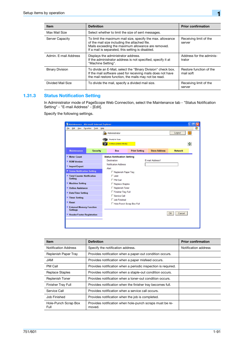 3 status notification setting, Status notification setting -91, Status notification setting | Konica Minolta bizhub 601 User Manual | Page 104 / 233