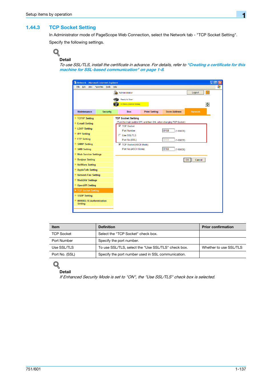 3 tcp socket setting, Tcp socket setting -137, Tcp socket setting | Konica Minolta bizhub 601 User Manual | Page 150 / 233
