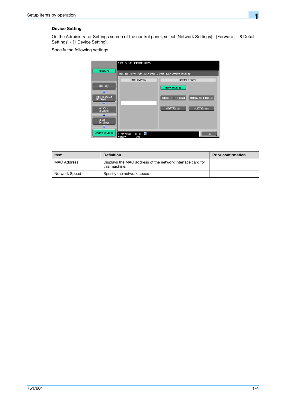 Device setting, Device setting -4 | Konica Minolta bizhub 601 User Manual | Page 17 / 233