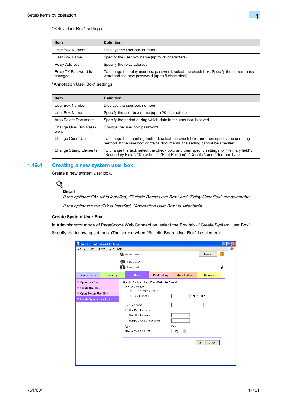 4 creating a new system user box, Create system user box | Konica Minolta bizhub 601 User Manual | Page 174 / 233