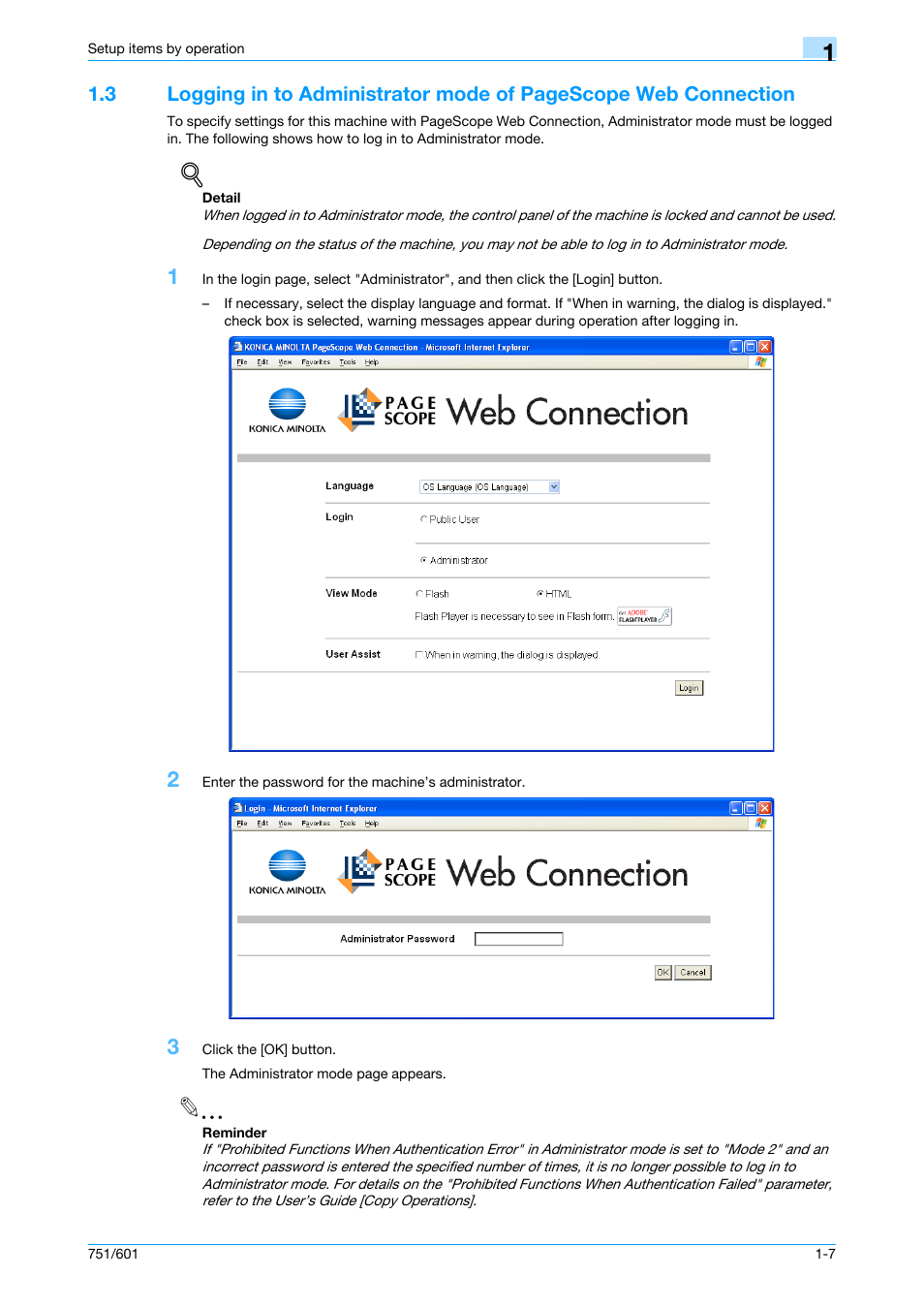 Nnection, refer to, Logging in | Konica Minolta bizhub 601 User Manual | Page 20 / 233