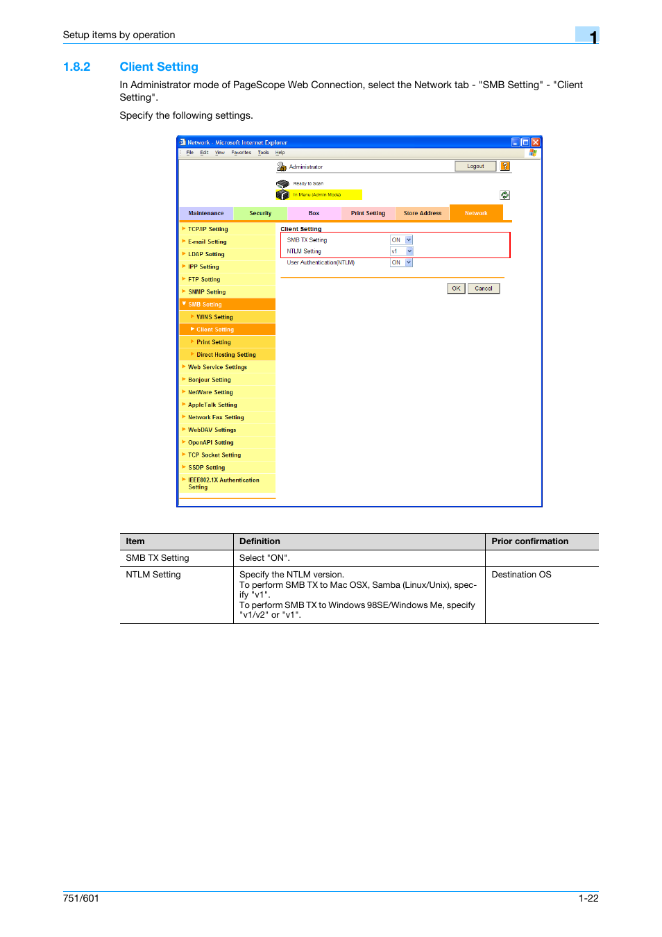 2 client setting, Client setting -22, Client setting | Konica Minolta bizhub 601 User Manual | Page 35 / 233