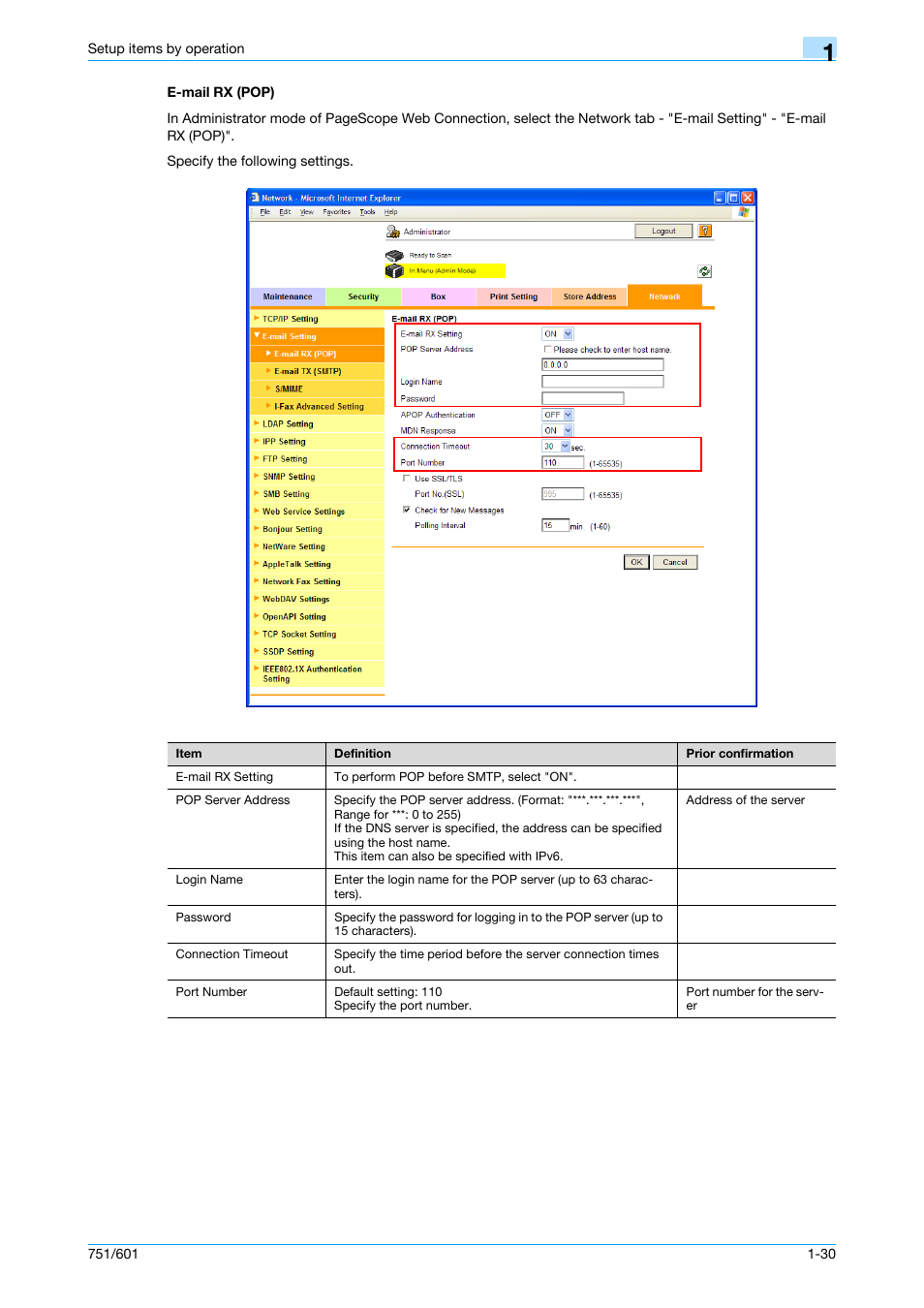 E-mail rx (pop), E-mail rx (pop) -30 | Konica Minolta bizhub 601 User Manual | Page 43 / 233