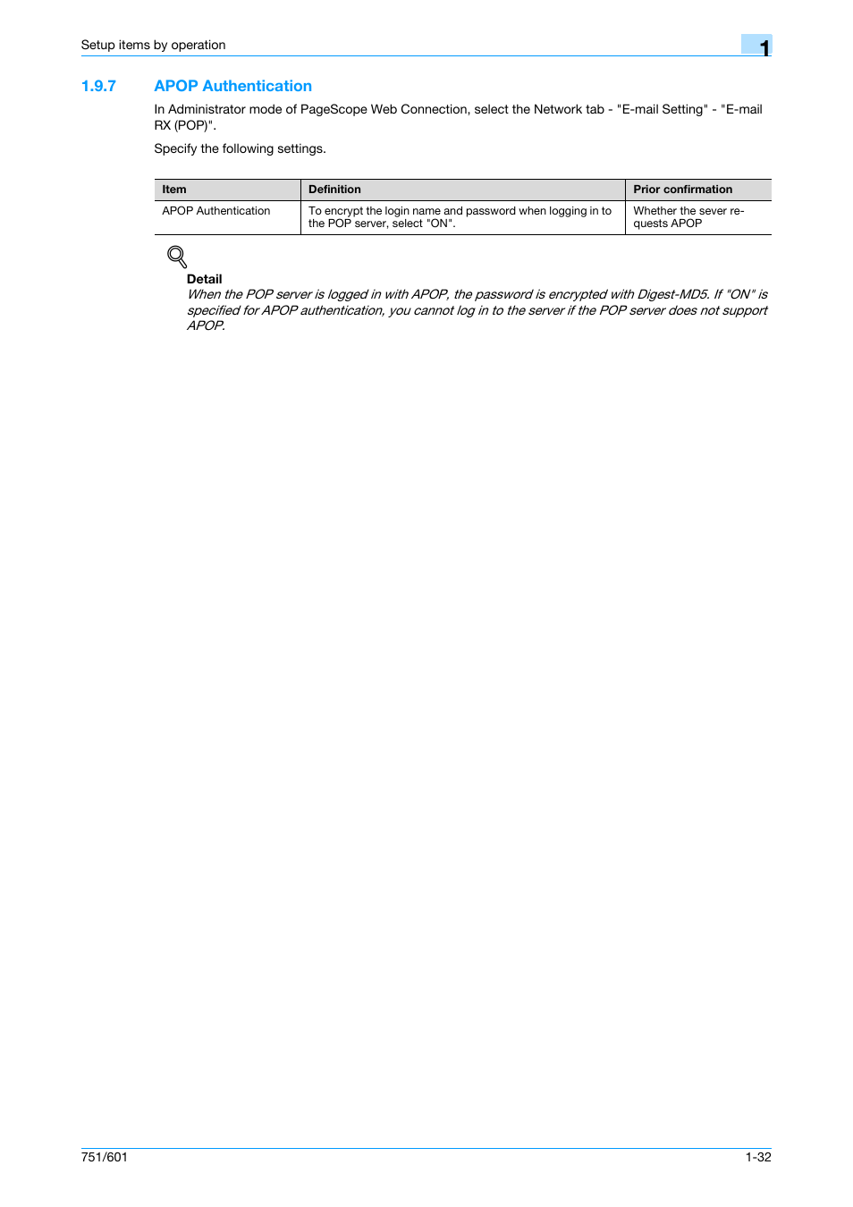 7 apop authentication, Apop authentication -32, Apop authentication | Konica Minolta bizhub 601 User Manual | Page 45 / 233