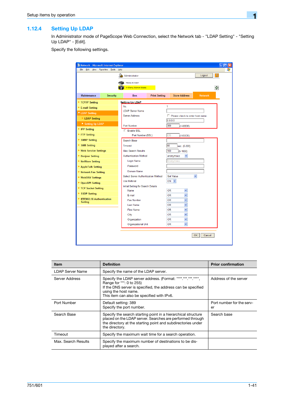 4 setting up ldap, Setting up ldap -41, Setting up ldap | Konica Minolta bizhub 601 User Manual | Page 54 / 233