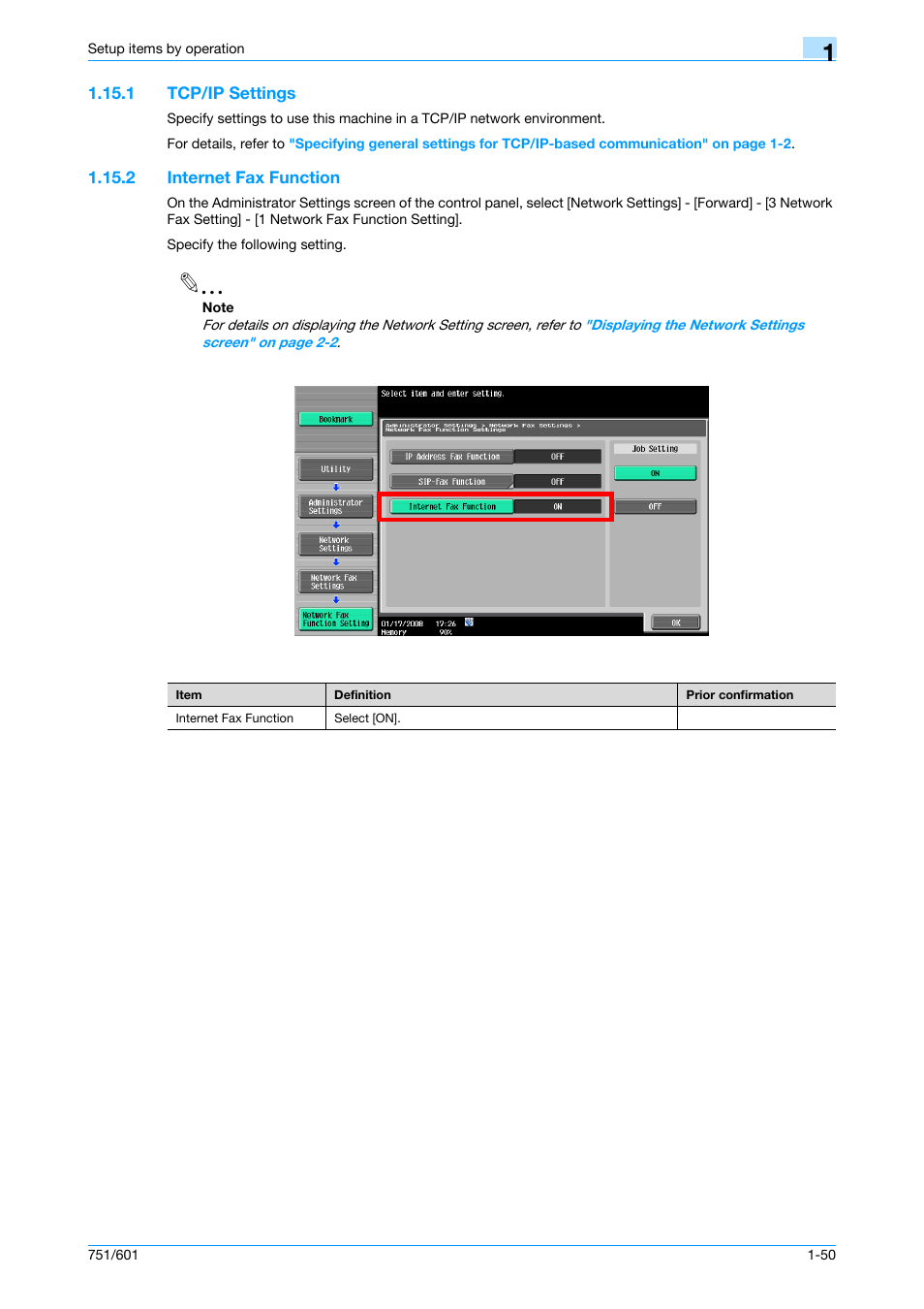 1 tcp/ip settings, 2 internet fax function, Tcp/ip settings -50 | Internet fax function -50, Tcp/ip settings, Internet fax function | Konica Minolta bizhub 601 User Manual | Page 63 / 233