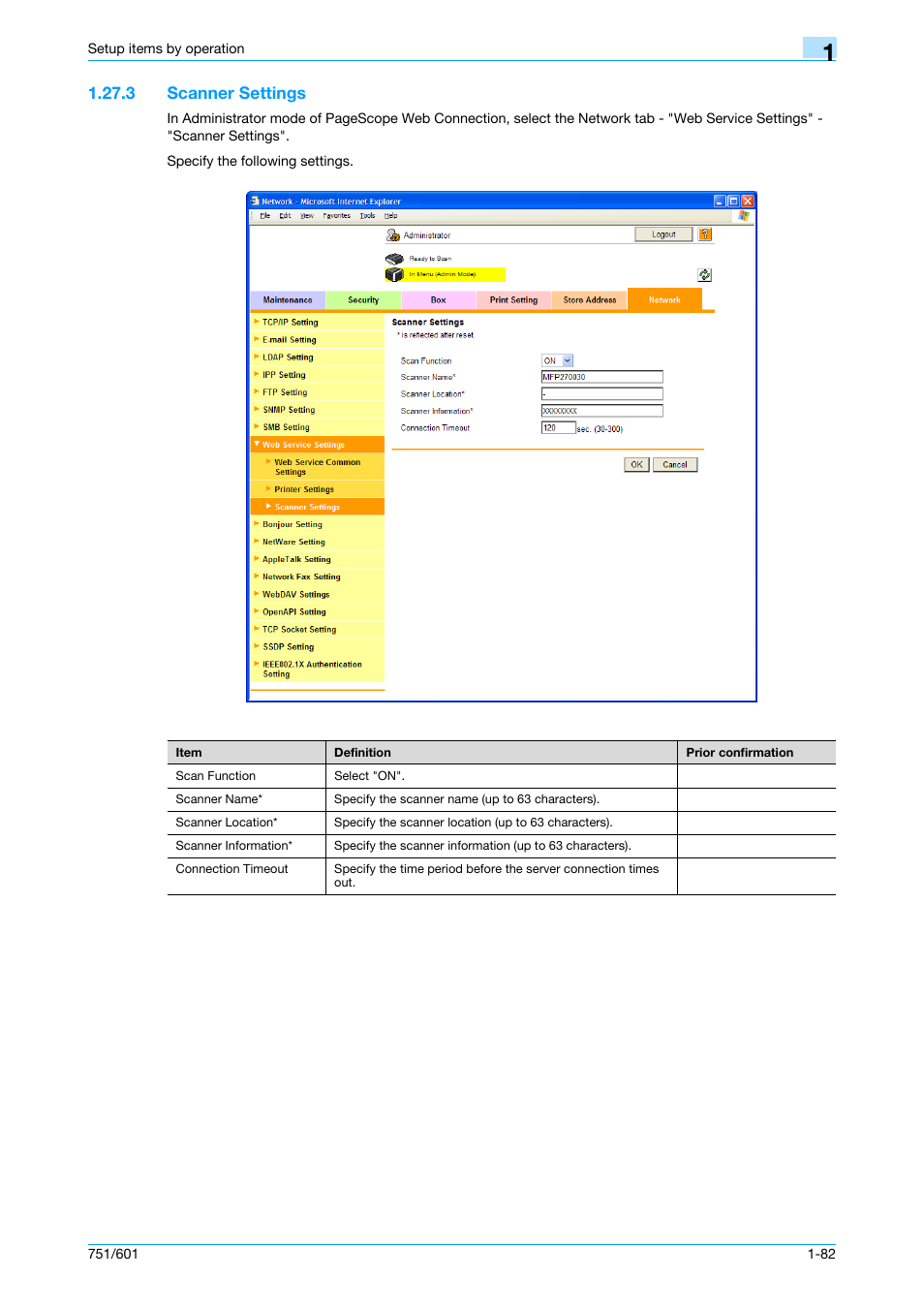 3 scanner settings, Scanner settings -82, Scanner settings | Konica Minolta bizhub 601 User Manual | Page 95 / 233