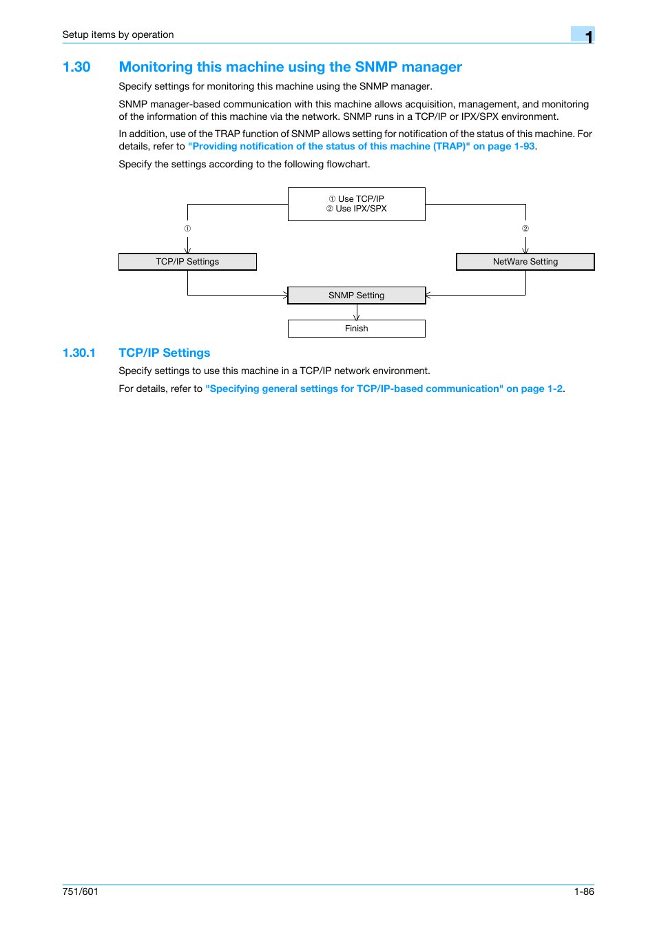 30 monitoring this machine using the snmp manager, 1 tcp/ip settings, Monitoring this machine using the snmp manager -86 | Tcp/ip settings -86 | Konica Minolta bizhub 601 User Manual | Page 99 / 233