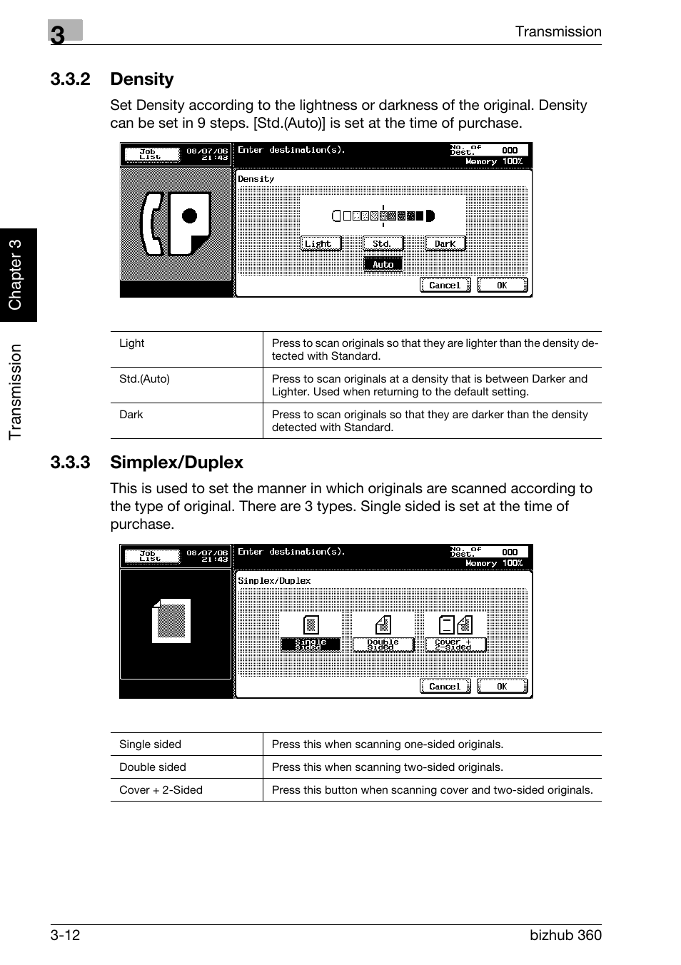 2 density, 3 simplex/duplex, Density -12 | Simplex/duplex -12 | Konica Minolta FK-502 User Manual | Page 69 / 458