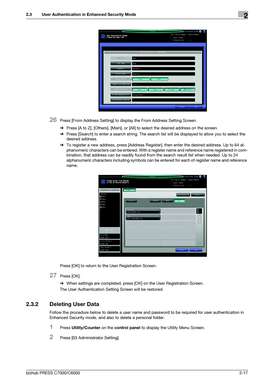2 deleting user data, Deleting user data -17 | Konica Minolta bizhub PRESS C6000 User Manual | Page 24 / 44