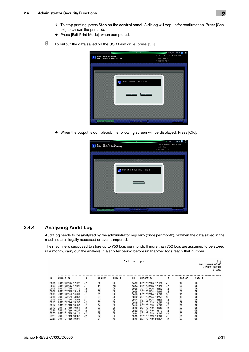 4 analyzing audit log, Analyzing audit log -31 | Konica Minolta bizhub PRESS C6000 User Manual | Page 38 / 44