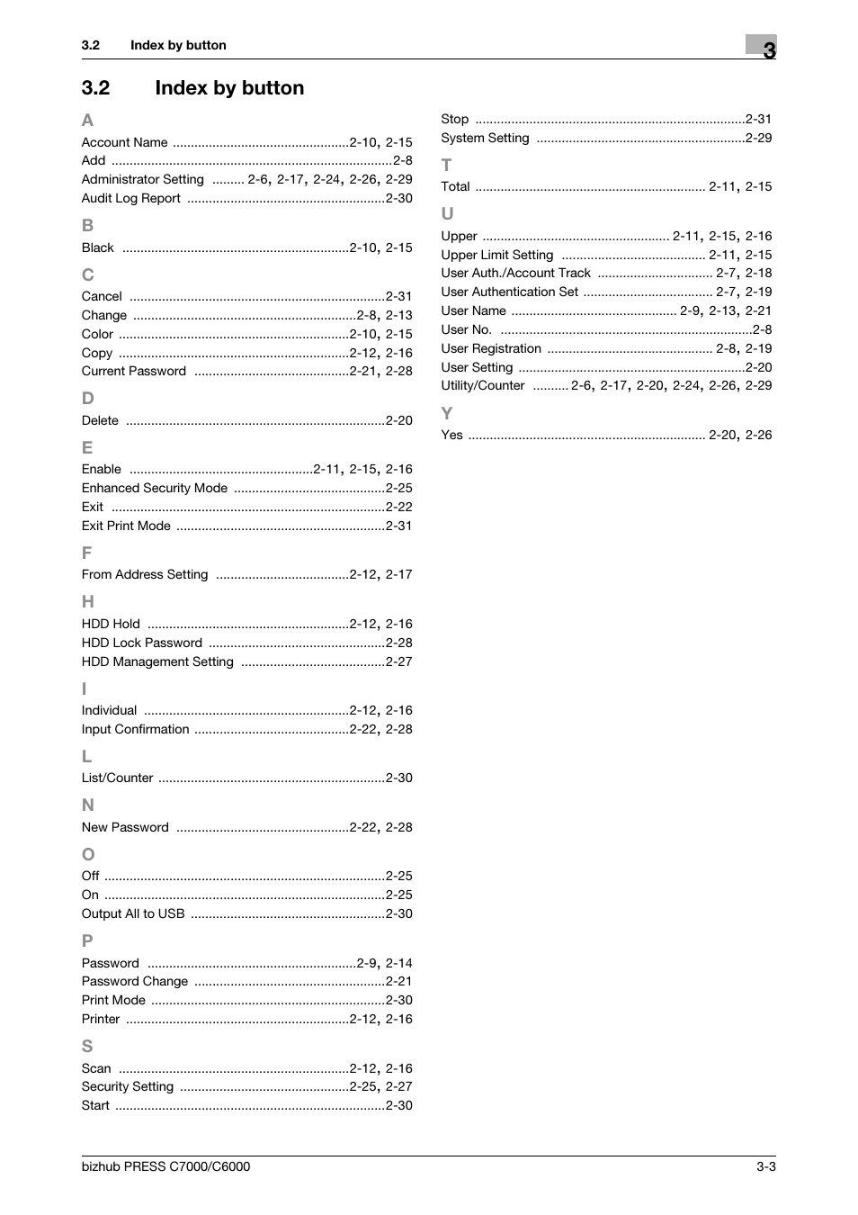 2 index by button, Index by button -3 | Konica Minolta bizhub PRESS C6000 User Manual | Page 43 / 44