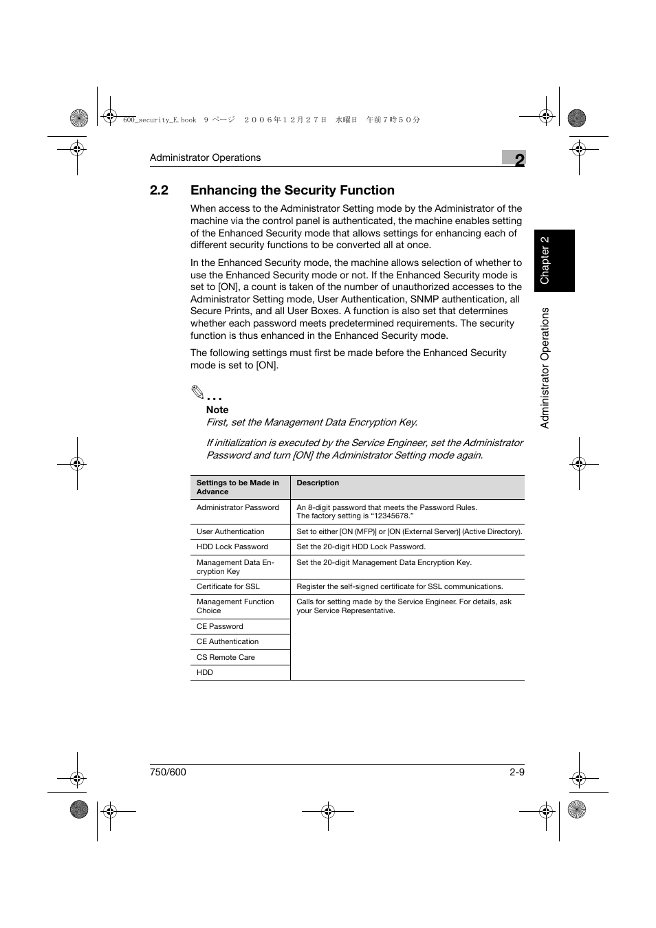 2 enhancing the security function, Enhancing the security function -9 | Konica Minolta bizhub 750 User Manual | Page 28 / 202