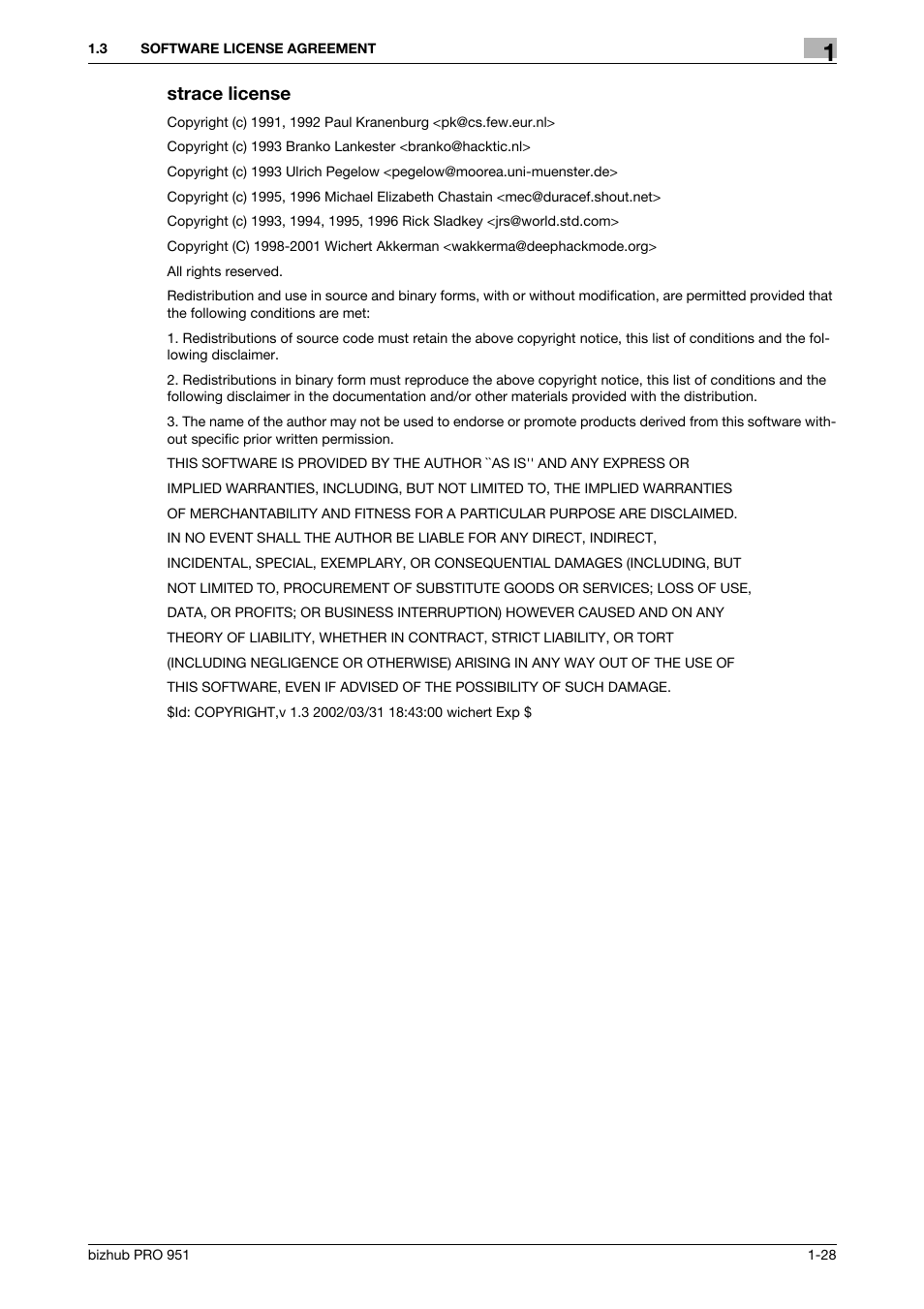 Strace license | Konica Minolta bizhub PRO 951 User Manual | Page 29 / 90