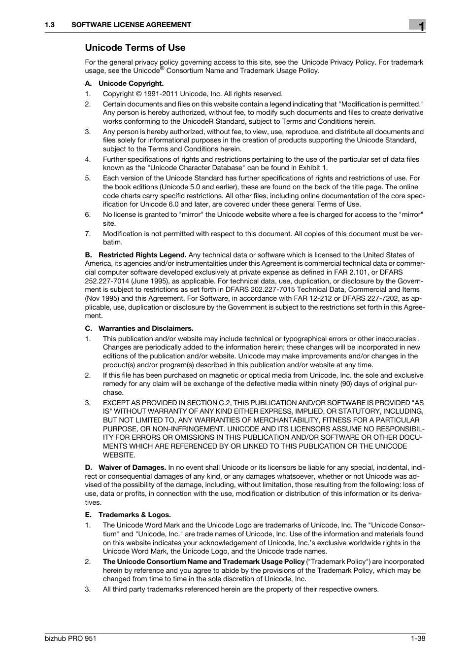Unicode terms of use | Konica Minolta bizhub PRO 951 User Manual | Page 39 / 90