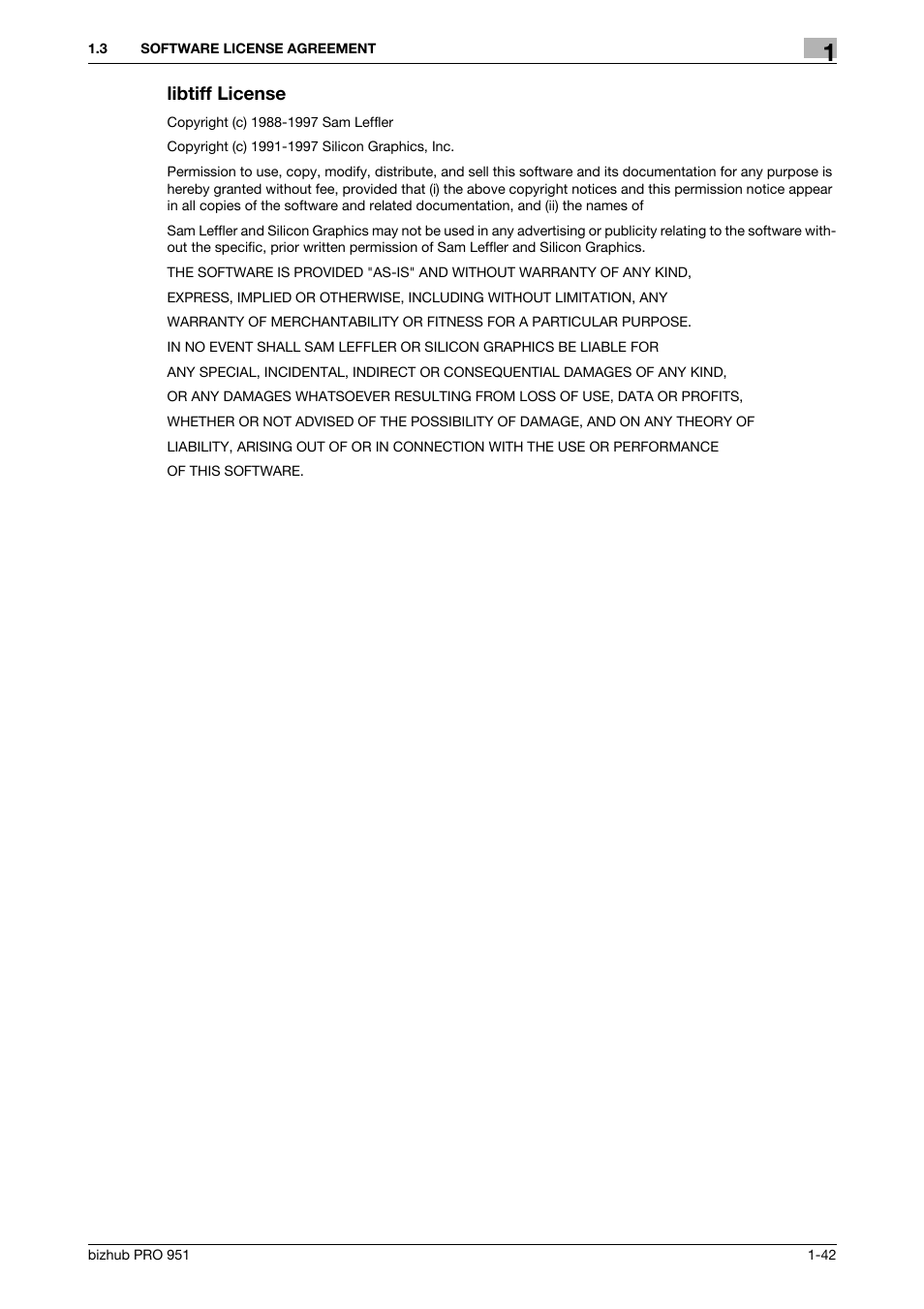 Libtiff license | Konica Minolta bizhub PRO 951 User Manual | Page 43 / 90