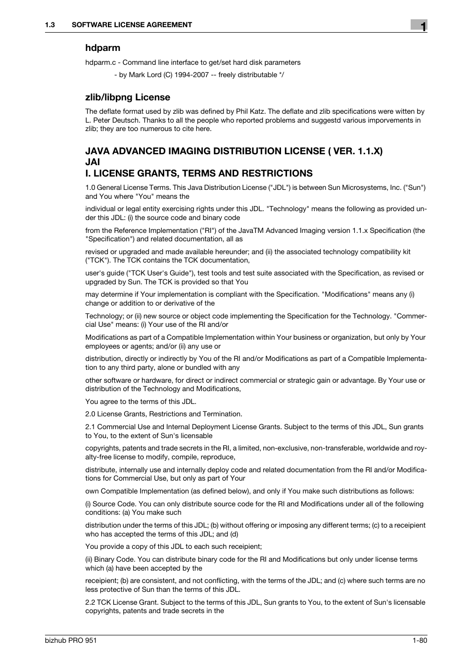 Hdparm, Zlib/libpng license | Konica Minolta bizhub PRO 951 User Manual | Page 81 / 90
