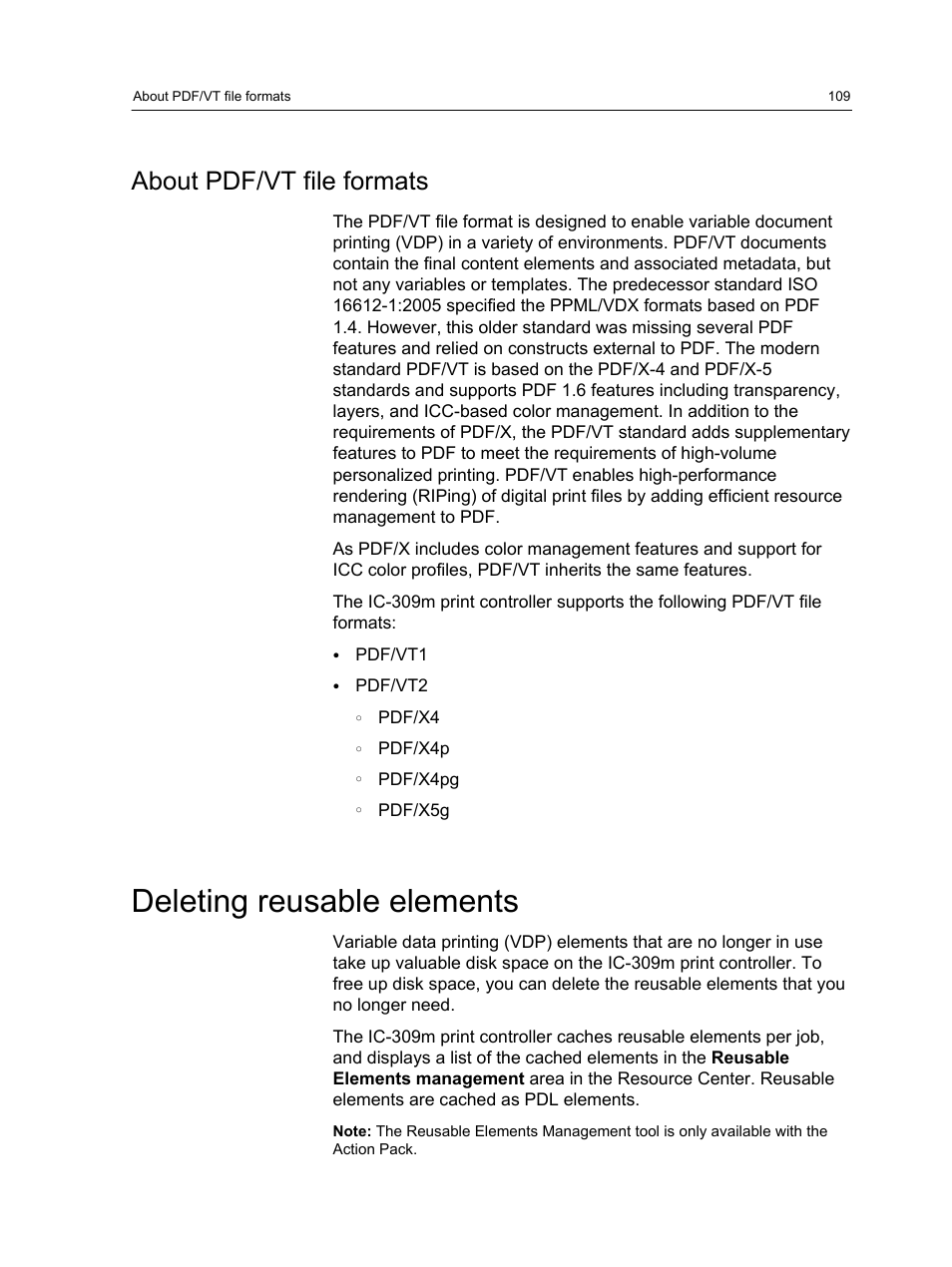 About pdf/vt file formats, Deleting reusable elements | Konica Minolta bizhub PRESS 1250 User Manual | Page 117 / 200