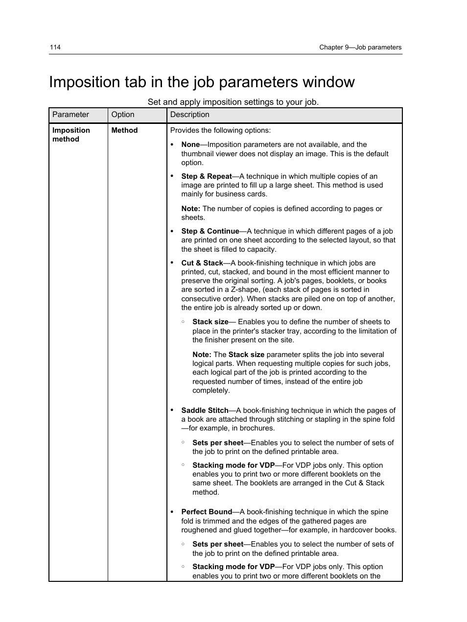 Imposition tab in the job parameters window | Konica Minolta bizhub PRESS 1250 User Manual | Page 122 / 200