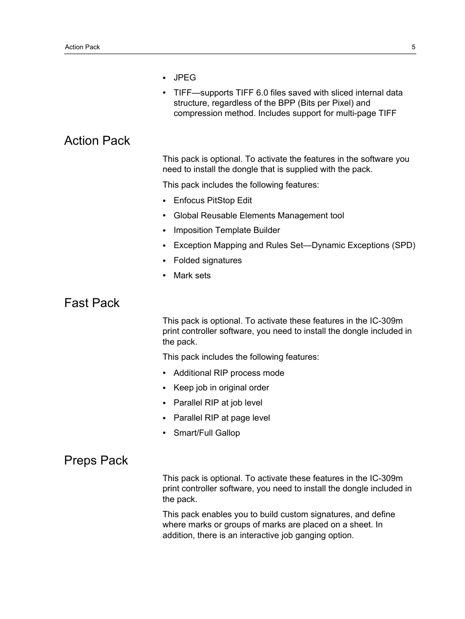 Action pack, Fast pack, Preps pack | Action pack fast pack preps pack | Konica Minolta bizhub PRESS 1250 User Manual | Page 13 / 200