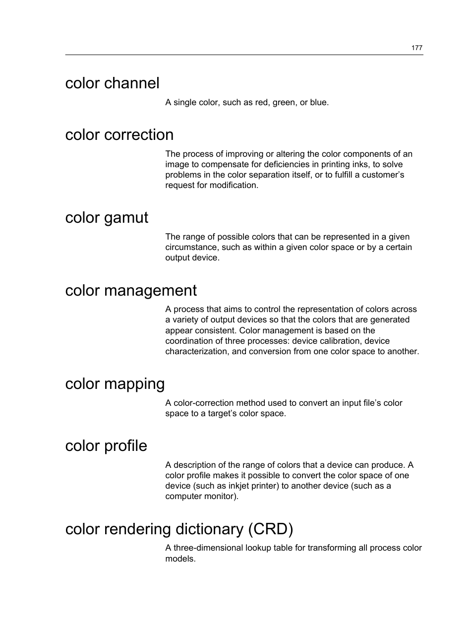 Color channel, Color correction, Color gamut | Color management, Color mapping, Color profile, Color rendering dictionary (crd) | Konica Minolta bizhub PRESS 1250 User Manual | Page 185 / 200