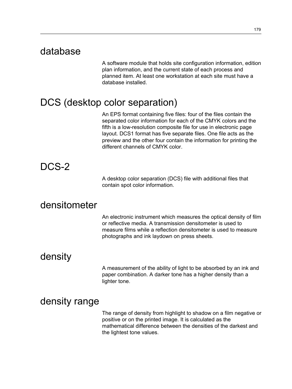 Database, Dcs (desktop color separation), Dcs-2 | Densitometer, Density, Density range | Konica Minolta bizhub PRESS 1250 User Manual | Page 187 / 200