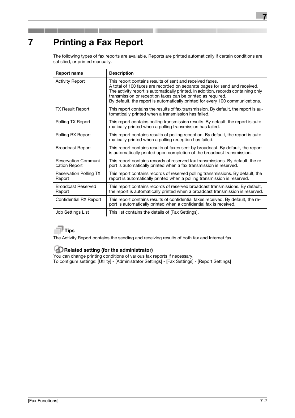 7 printing a fax report, Printing a fax report, 7printing a fax report | Konica Minolta bizhub C3350 User Manual | Page 61 / 69