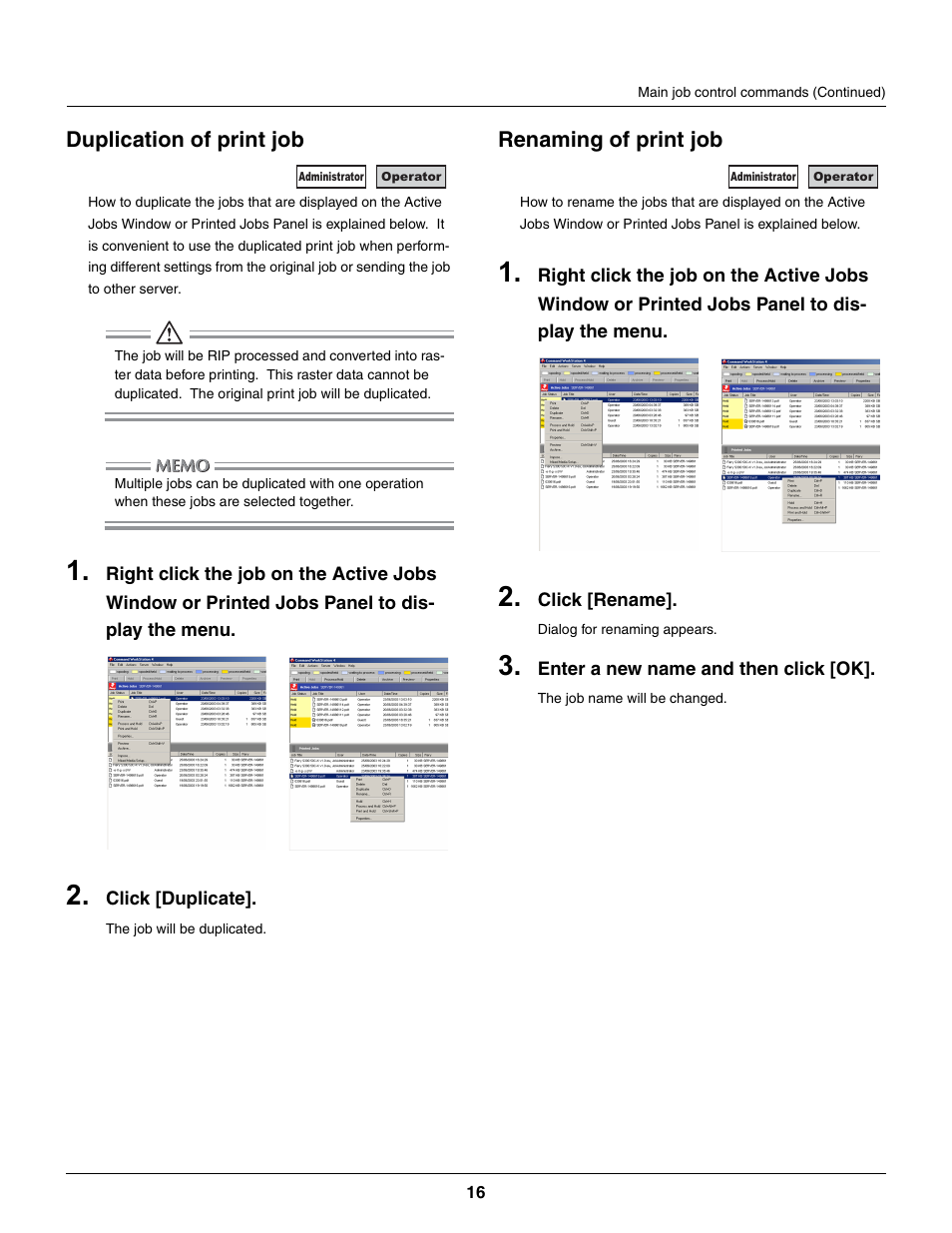Duplication of print job, Renaming of print job | Konica Minolta bizhub PRO C500 User Manual | Page 16 / 22