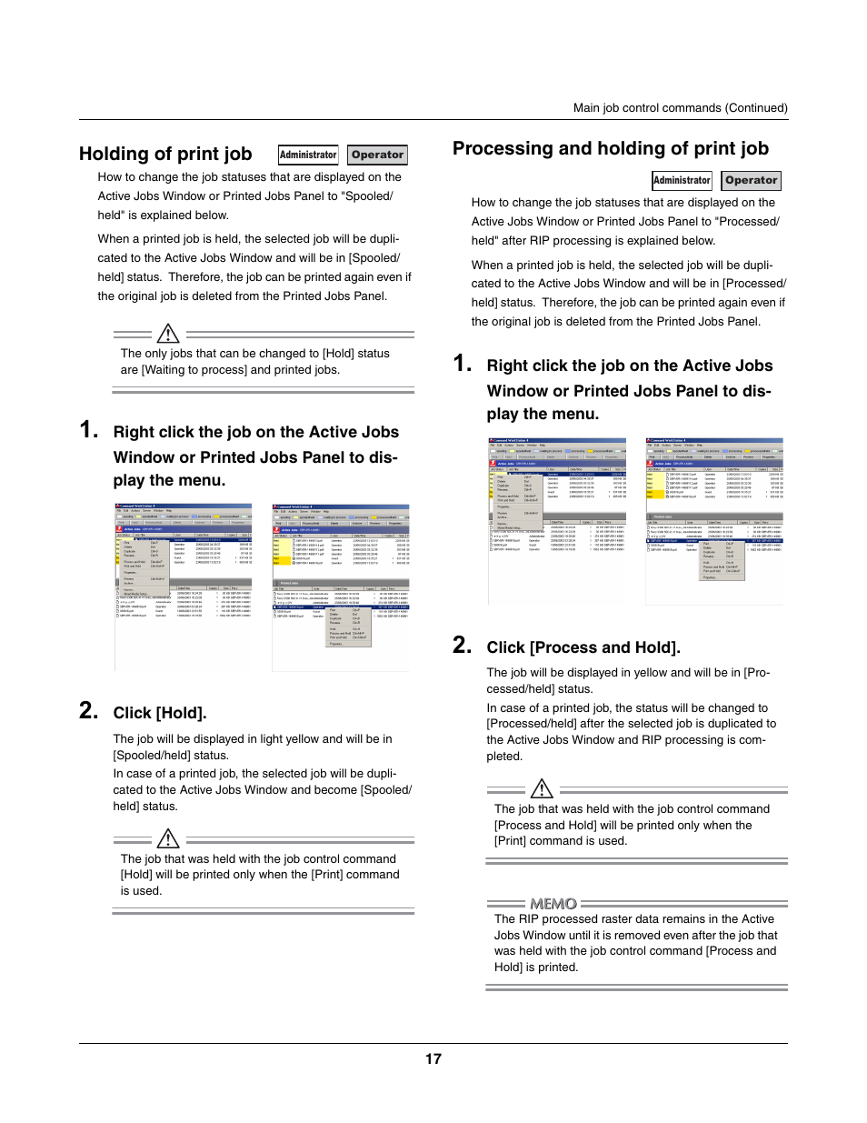 Holding of print job, Processing and holding of print job | Konica Minolta bizhub PRO C500 User Manual | Page 17 / 22