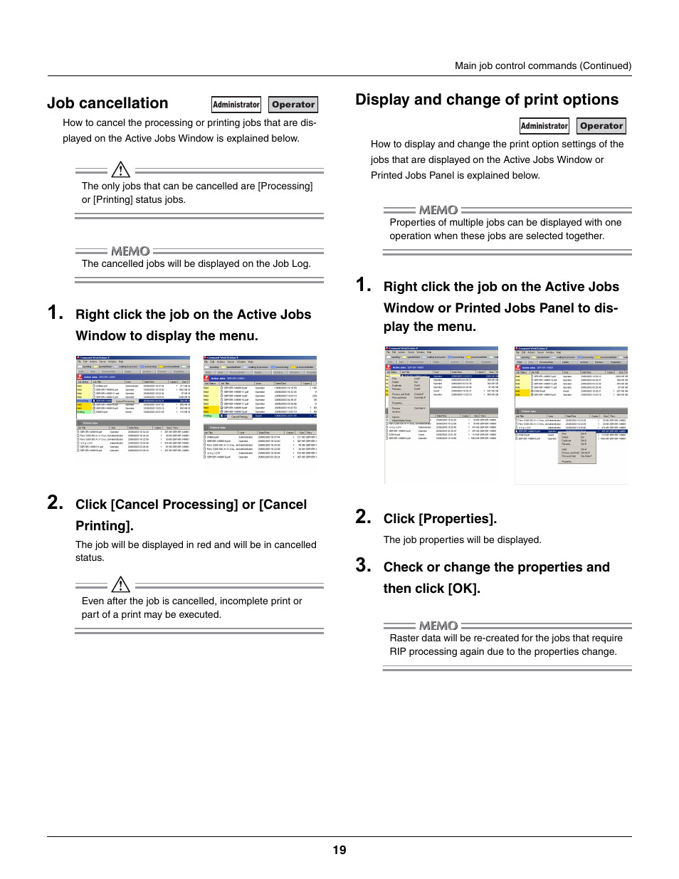 Job cancellation, Display and change of print options | Konica Minolta bizhub PRO C500 User Manual | Page 19 / 22