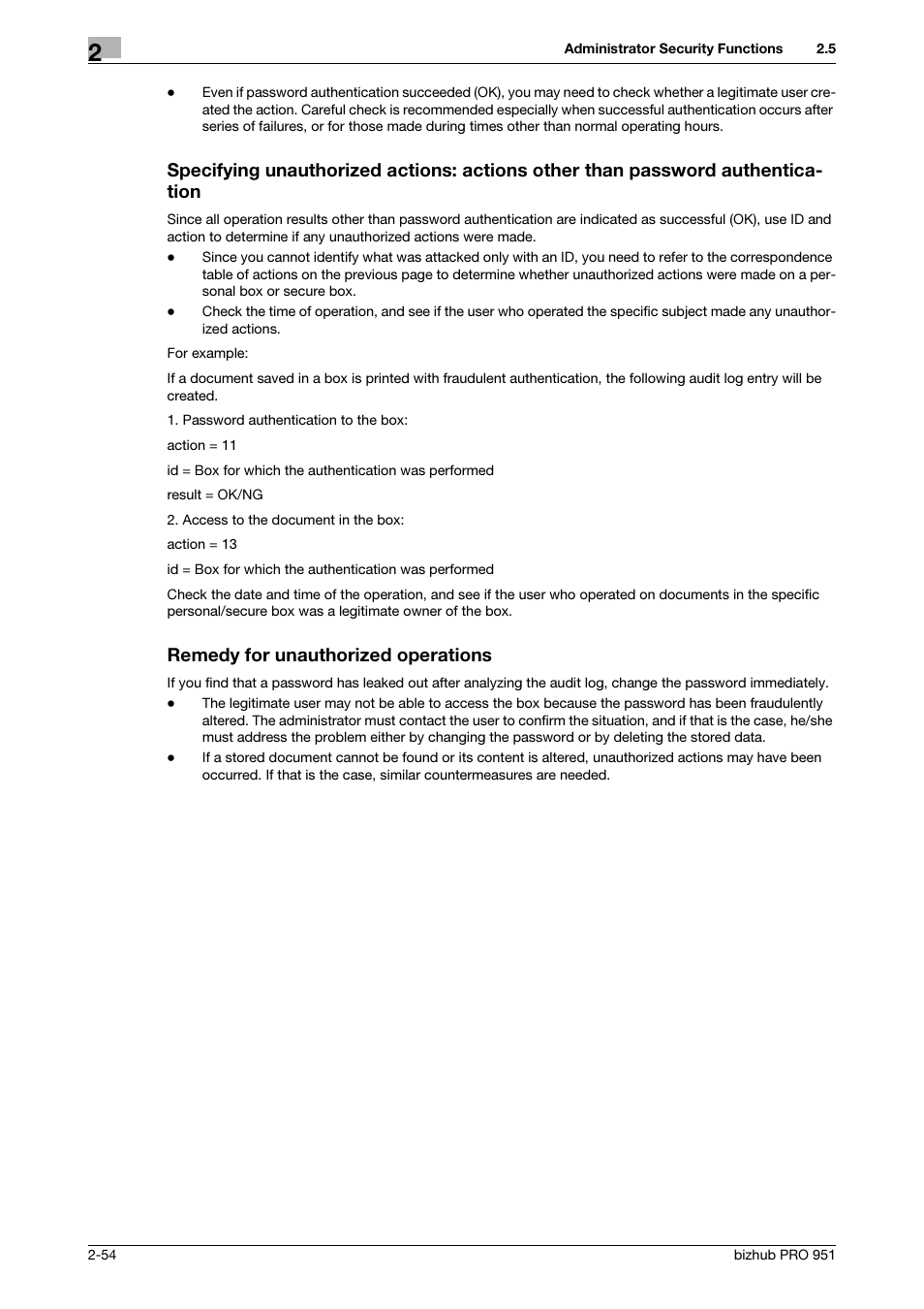 Remedy for unauthorized operations | Konica Minolta bizhub PRO 951 User Manual | Page 64 / 76