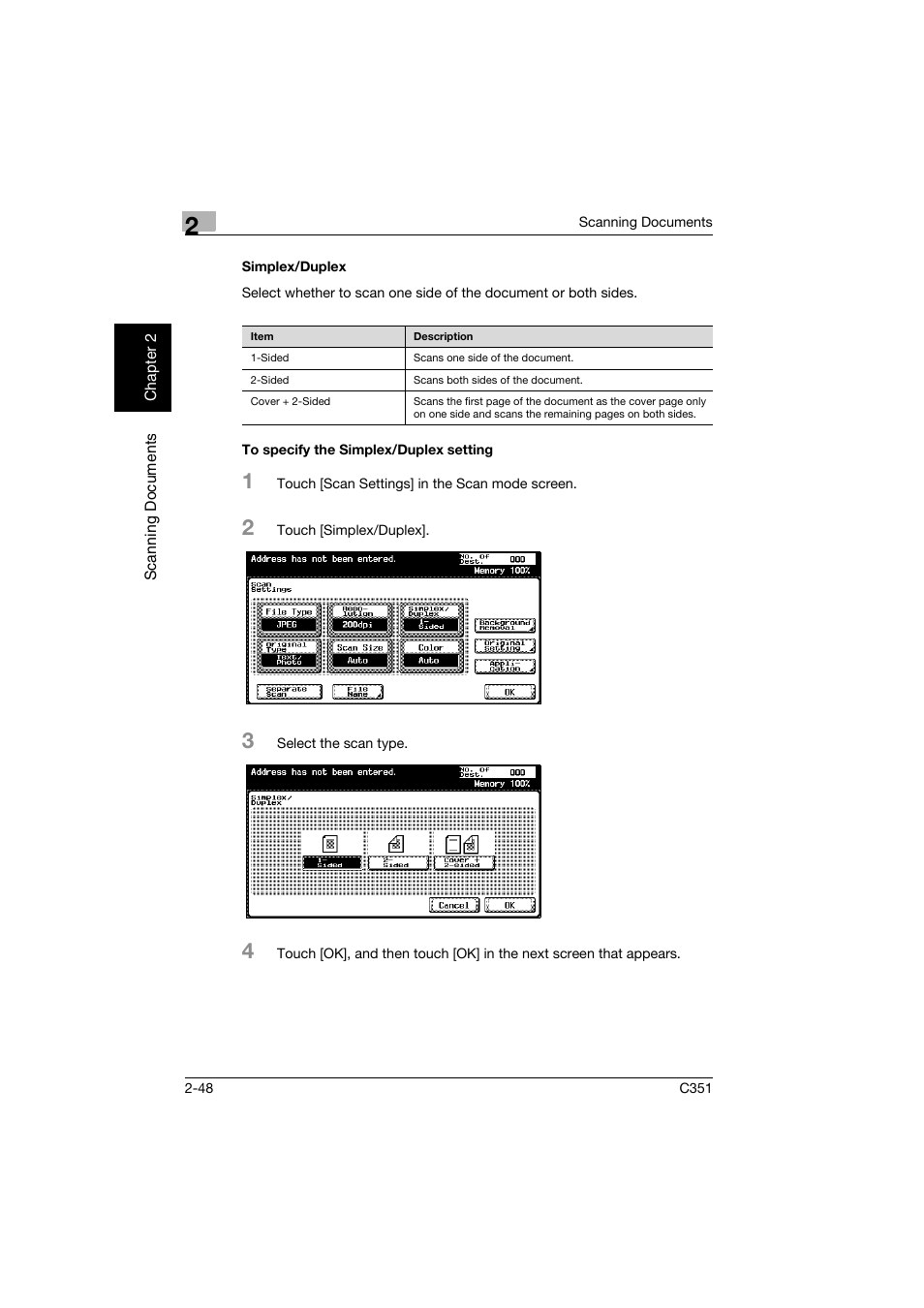 Simplex/duplex, To specify the simplex/duplex setting | Konica Minolta BIZHUB C351 User Manual | Page 81 / 396