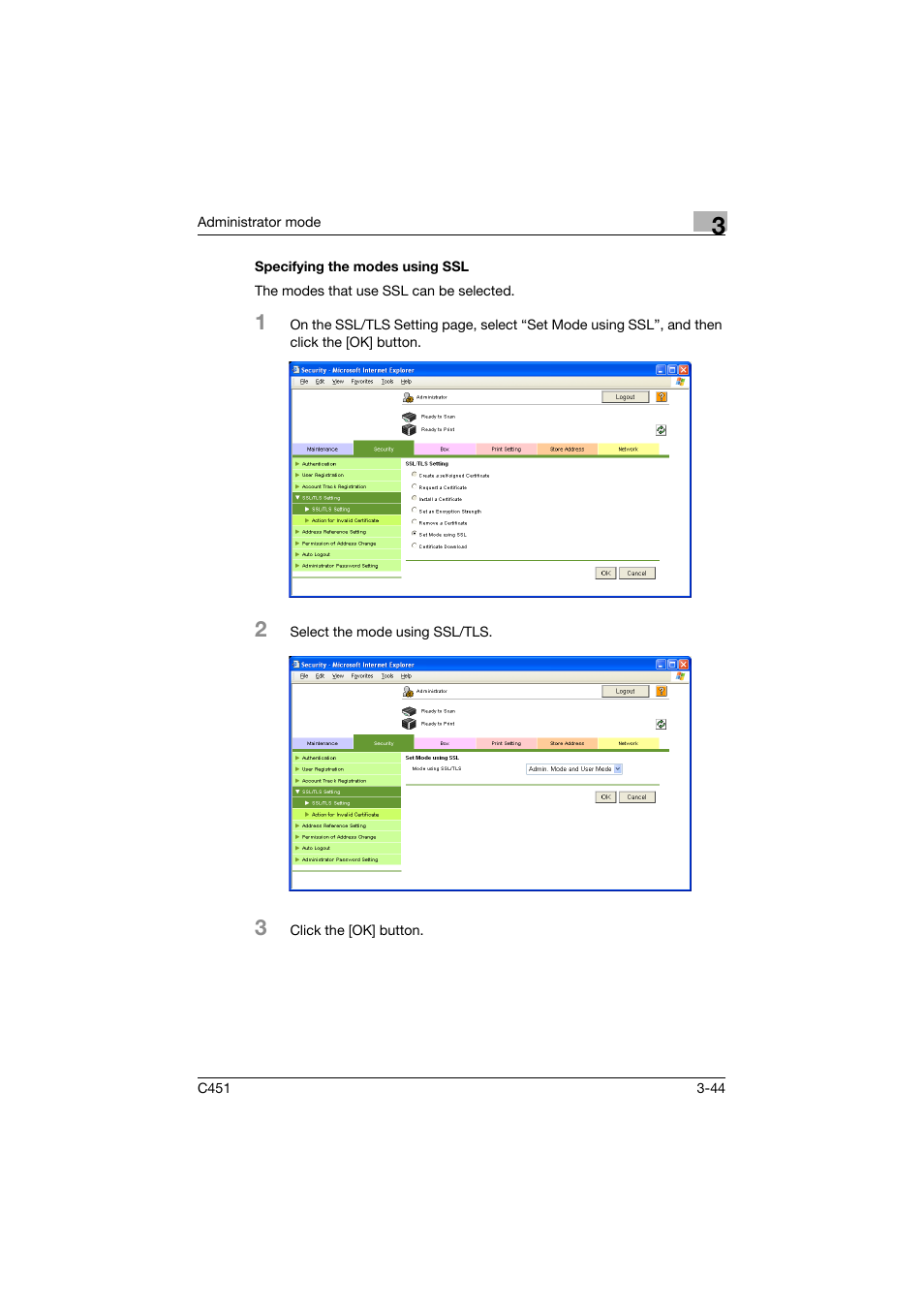Specifying the modes using ssl, Specifying the modes using ssl -44 | Konica Minolta bizhub C451 User Manual | Page 153 / 246
