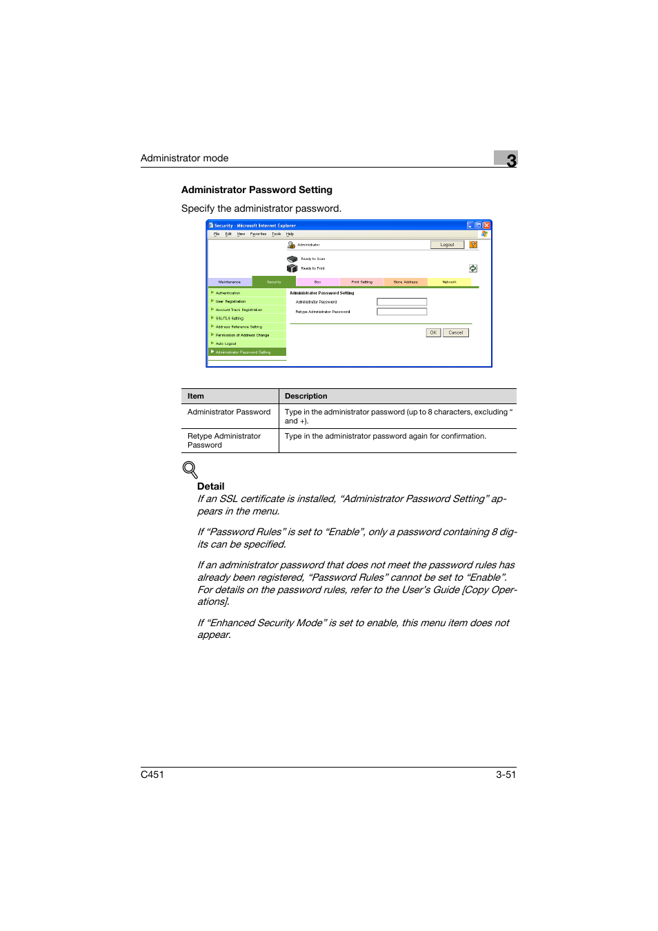 Administrator password setting, Administrator password setting -51 | Konica Minolta bizhub C451 User Manual | Page 160 / 246