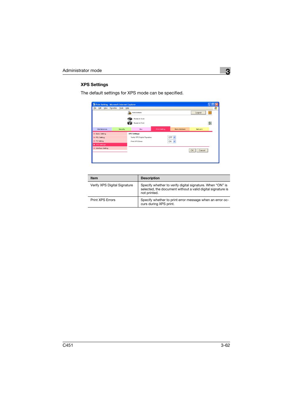 Xps settings, Xps settings -62 | Konica Minolta bizhub C451 User Manual | Page 171 / 246