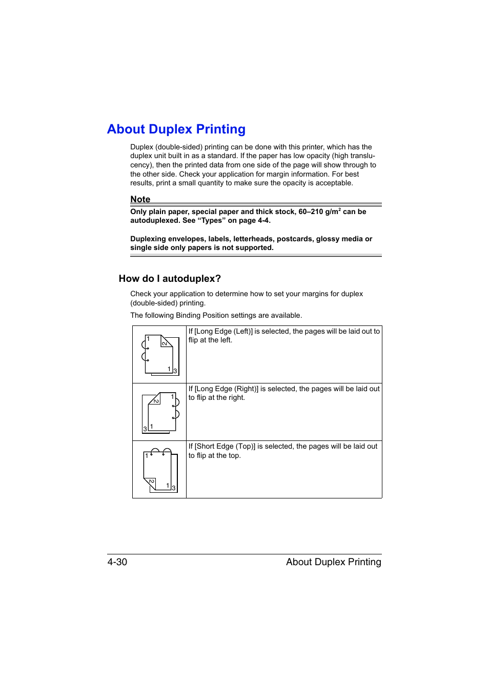 About duplex printing, How do i autoduplex, About duplex printing -30 | How do i autoduplex? -30, About duplex printing 4-30 | Konica Minolta bizhub C35 User Manual | Page 155 / 394
