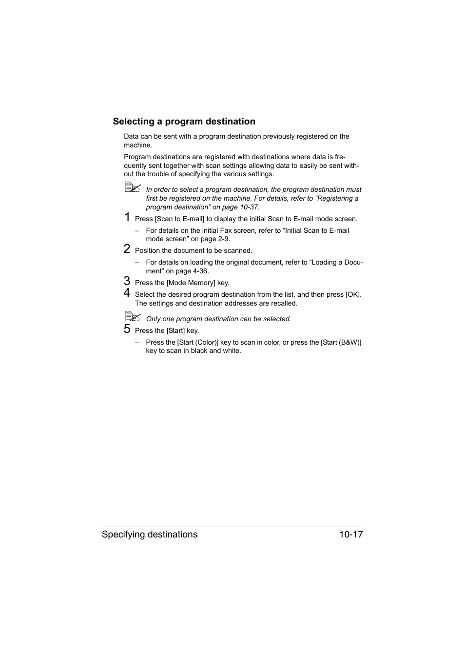 Selecting a program destination, Selecting a program destination -17 | Konica Minolta bizhub C35 User Manual | Page 232 / 394