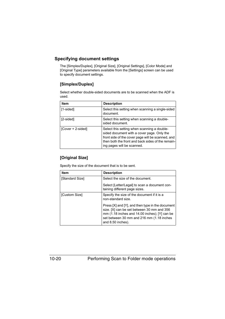 Specifying document settings, Simplex/duplex, Original size | Specifying document settings -20, Simplex/duplex] -20 [original size] -20 | Konica Minolta bizhub C35 User Manual | Page 235 / 394