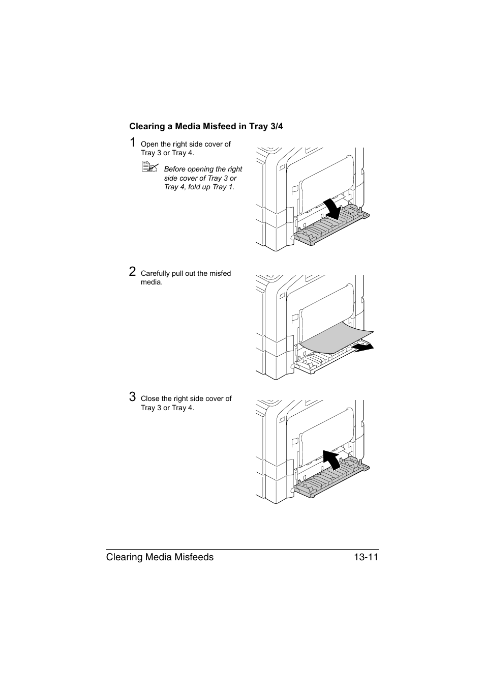 Clearing a media misfeed in tray 3/4, Clearing a media misfeed in tray 3/4 -11 | Konica Minolta bizhub C35 User Manual | Page 316 / 394
