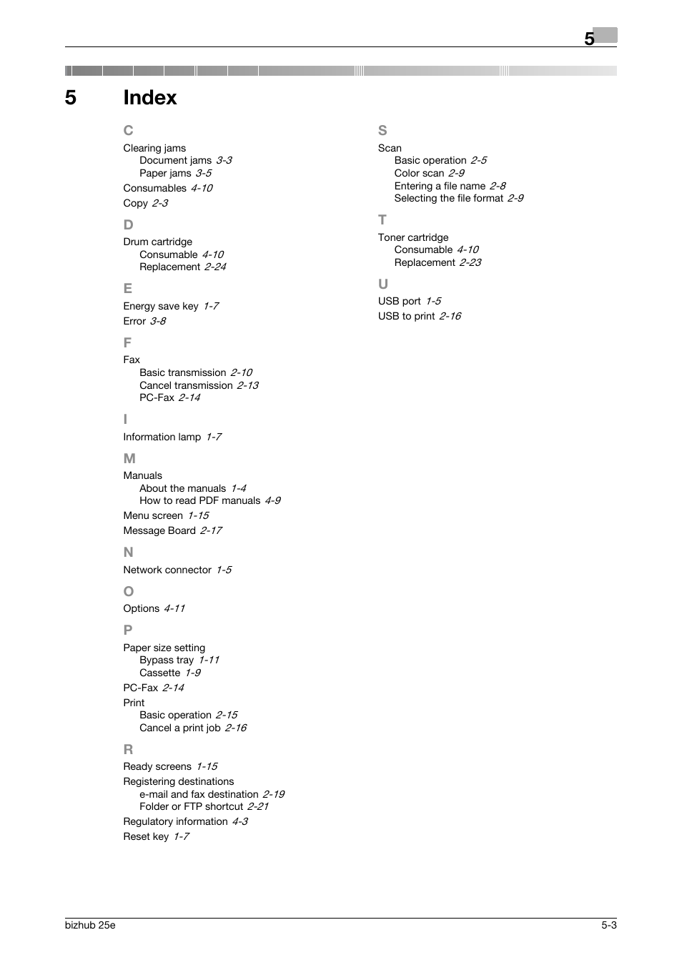 5 index, Index, 5index | Konica Minolta bizhub 25e User Manual | Page 69 / 70