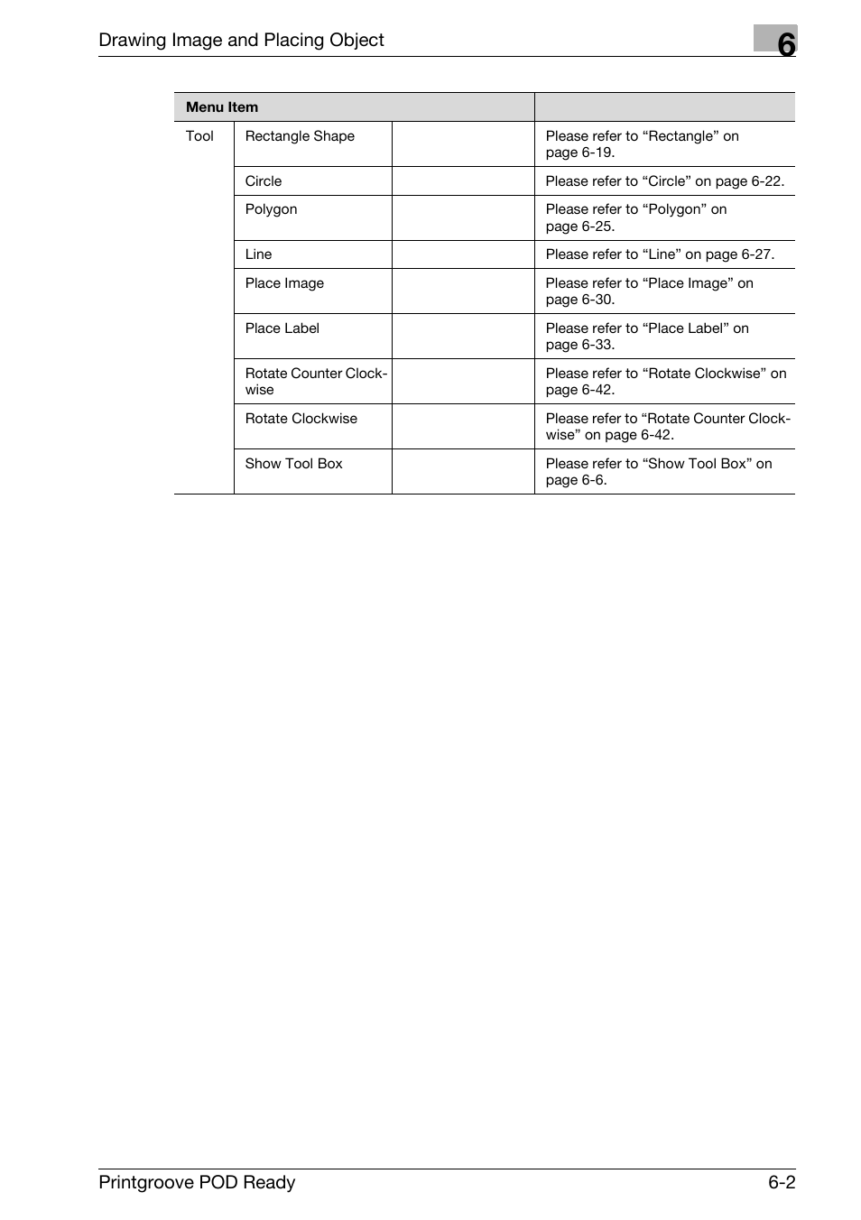 Drawing image and placing object, Printgroove pod ready 6-2 | Konica Minolta Printgroove User Manual | Page 182 / 239