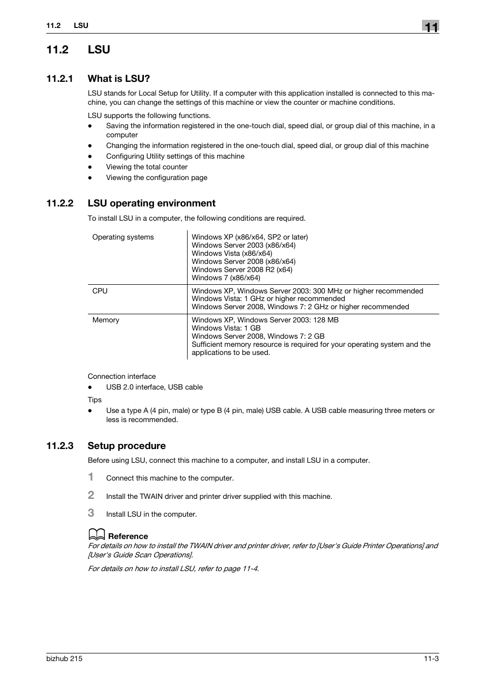 2 lsu, 1 what is lsu, 2 lsu operating environment | 3 setup procedure, Lsu -3, What is lsu? -3, Lsu operating environment -3, Setup procedure -3 | Konica Minolta Bizhub 215 User Manual | Page 149 / 166