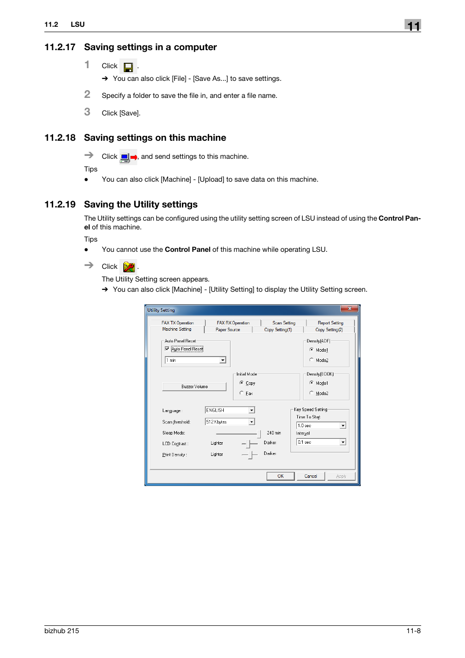 17 saving settings in a computer, 18 saving settings on this machine, 19 saving the utility settings | Saving settings in a computer -8, Saving settings on this machine -8, Saving the utility settings -8 | Konica Minolta Bizhub 215 User Manual | Page 154 / 166